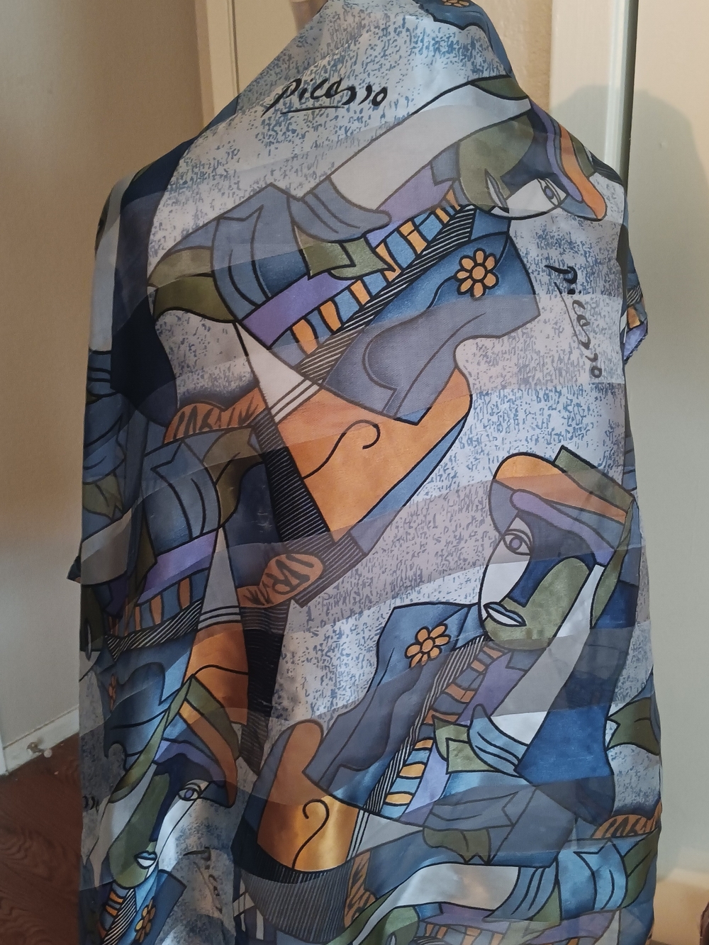 Artful Multicolor Abstract Guitar Scarf - Blue, Orange, Green -